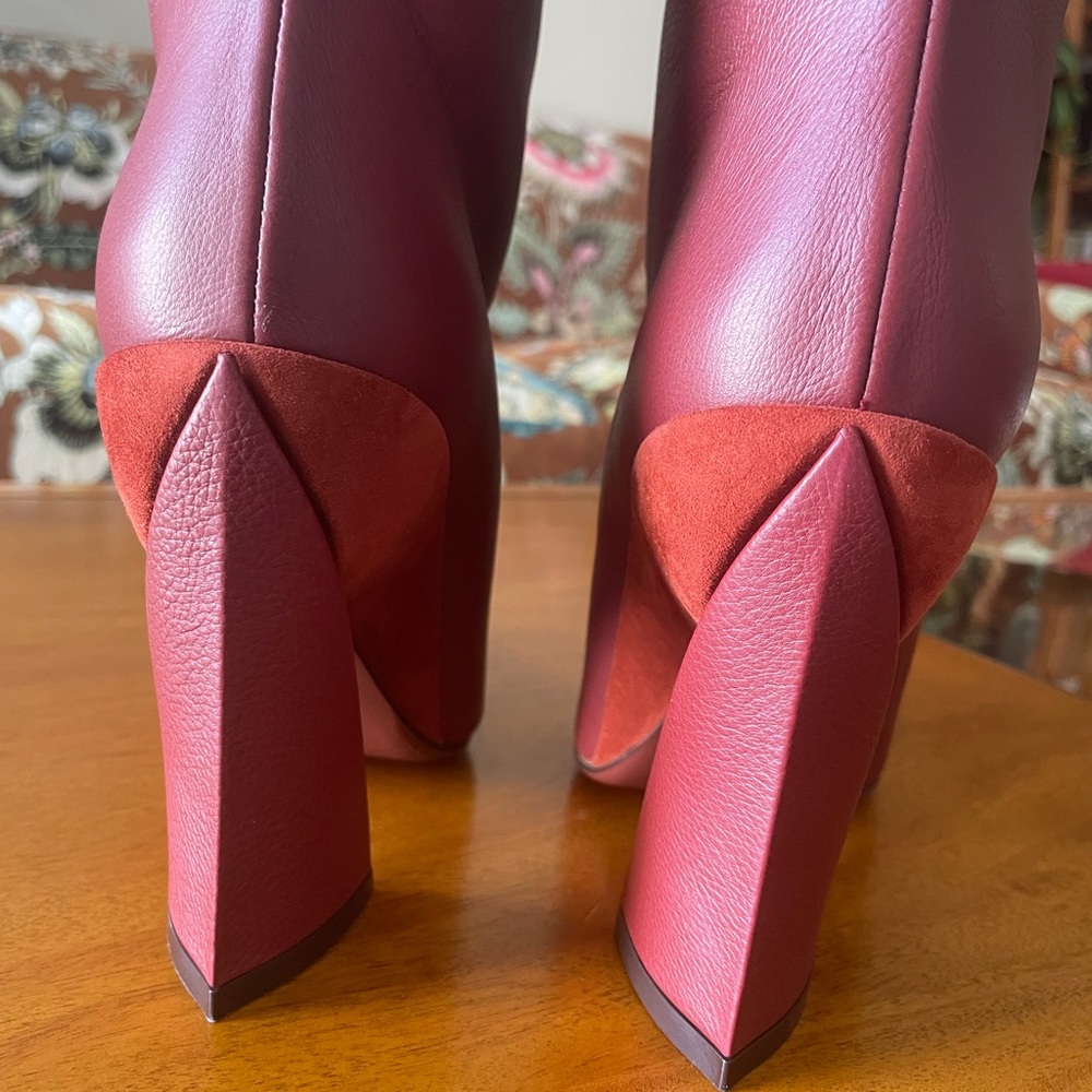 Salvatore Ferragamo Women's Antea Burgundy Leather Suede Knee High Boots size 9 - Picture 10 of 16